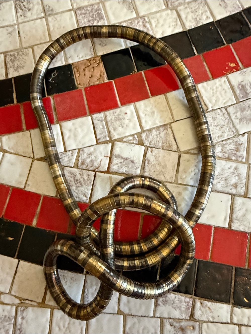 Gold, Silver, Black various metals Necklace segmented moveable wearable art NWOT